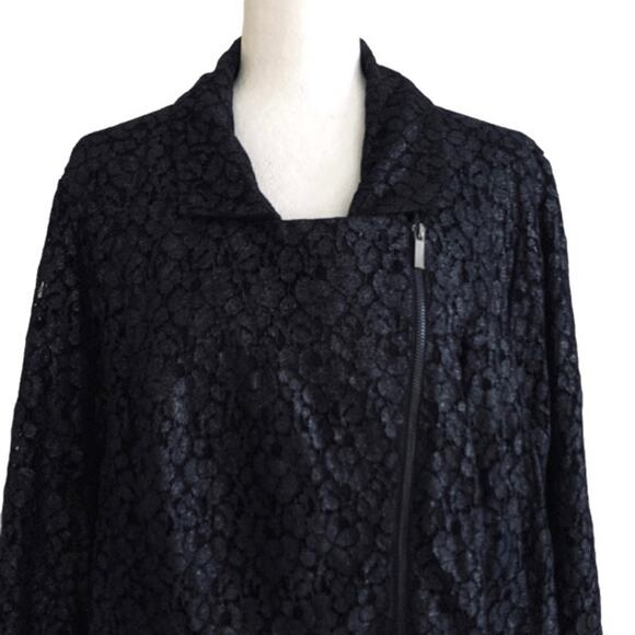 Lane Bryant Blazer Jacket Black Lace Overlay Asymmetrical Zip Coat Woman Size 26 - Picture 4 of 14